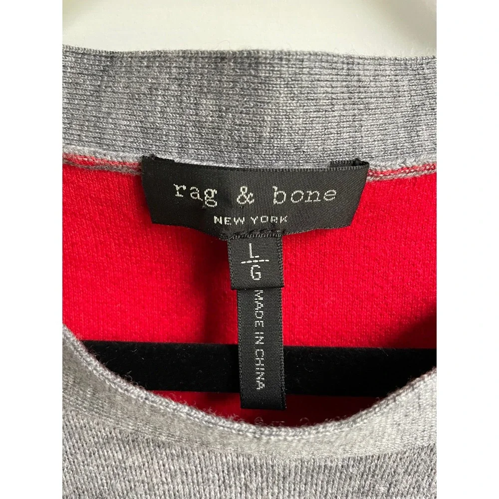 rag & bone Asymmetric Side Snap Gray Merino Wool Sweater Cotton Crewneck Large L